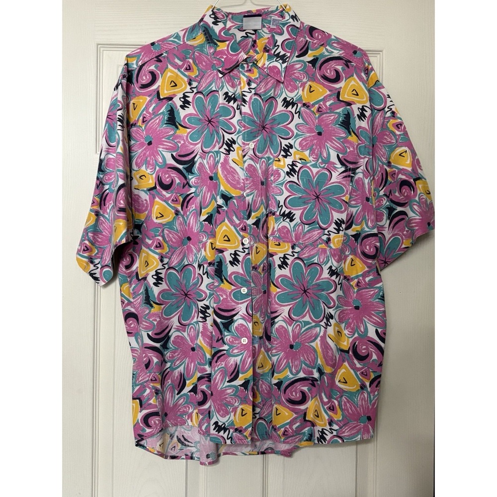 Vintage Pro Spirit HAWAIIAN STYLE Art Button Down Short Sleeve Shirt Size Large